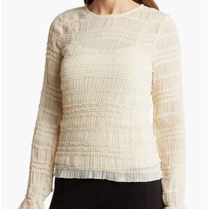 GREY COLLECTIVE Off-White Ruffle Long Sleeve Shirred Chiffon Top Blouse Small